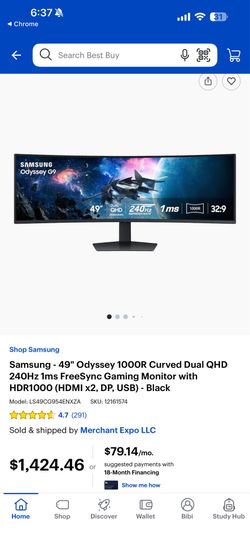 Samsung Odyssey G9 49" Curved Gaming Monitor | 240Hz, 1ms, Dual QHD - With Box (MINT)