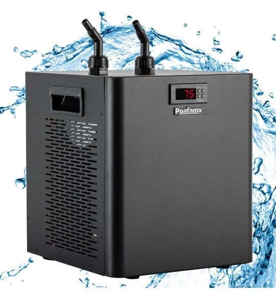 Poafamx Aquarium Chiller 79Gal 1/3 HP Water Chiller for Hydroponics System Home Use Axolotl Fish Coral Shrimp 110V with Pump and Pipe Black