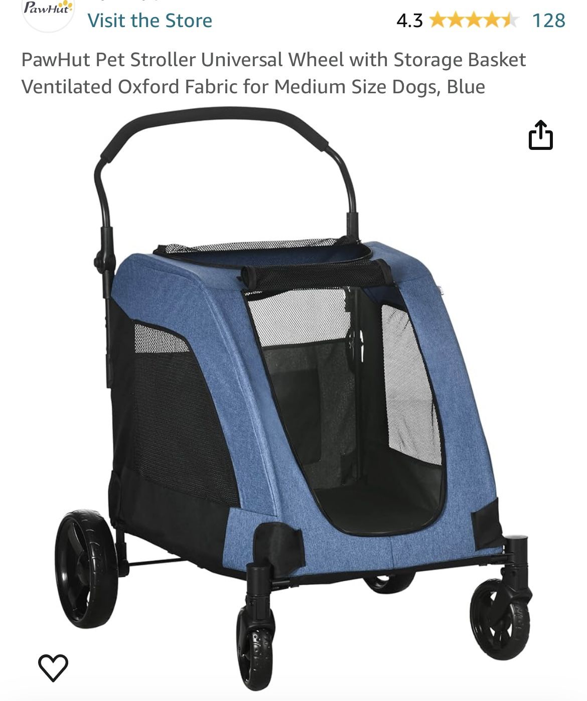 PawHut Pet Stroller w/Wheels Storage Basket Ventilated Oxford Fabric for Medium Size Dogs, Blue NEW