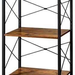 Small Bookshelf, Adjustable 3-Tier Industrial Bookcase, Rustic Open Book Shelf, Wood and Metal Horizontal Bookshelves