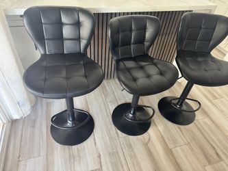 Set of 3 Black Faux Leather Bar Stools