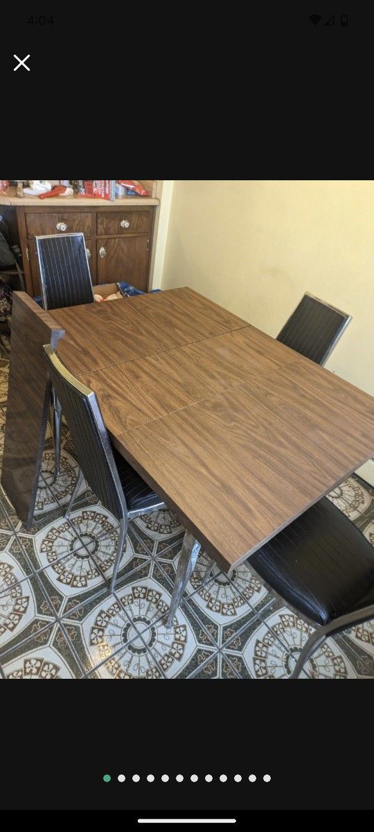 ChromeCraft Kitchen Dining Table And Chairs With Table Extension Vintage Folds Down To small square