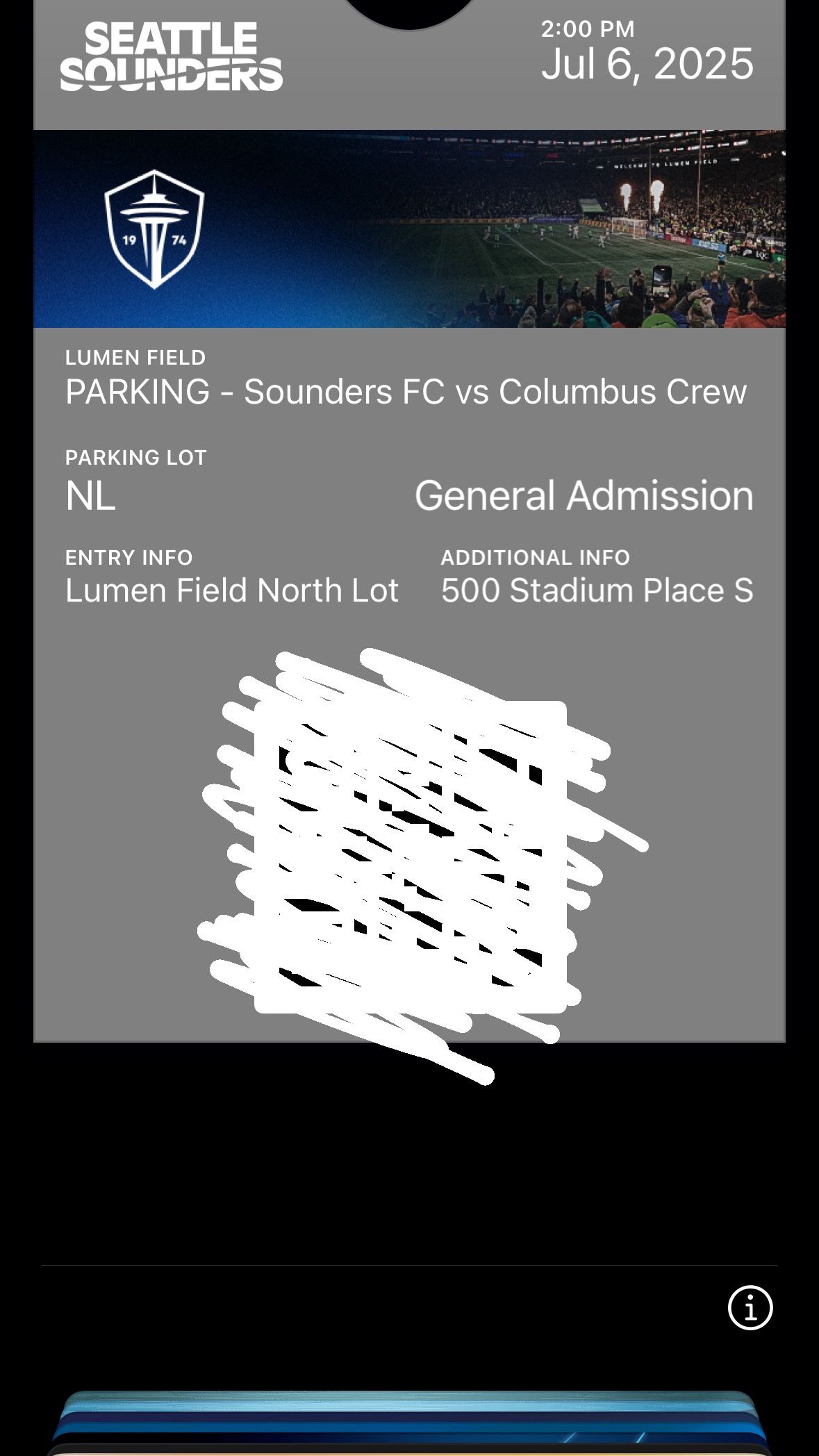 Seattle Sounders Parking Pass 7/6