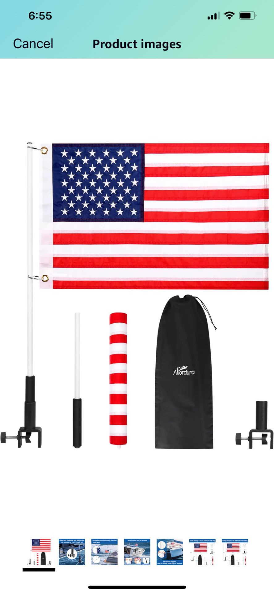 Affordura Boat Flag American Boat Flag Marine 12x18 with Poles and Mount for 0.5"-1.33" Round & Square Rails, with 2 US Flag Clips, Fun Cool Pontoon B