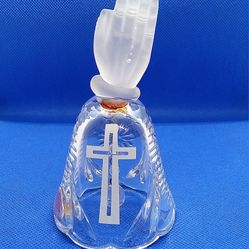Vintage 24% Lead Crystal Easter Praying Hands Cross Flower Bell By Artmark...