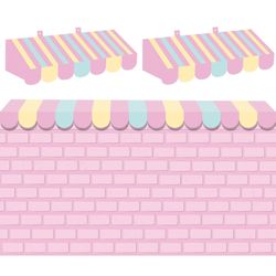 4 Pcs Circus 3D Awning Wall Decorations and 8 x 5 ft Brick Wall Ice Cream Backdrop Decor for Ice Cream Circus Theme Party Carnival Background De