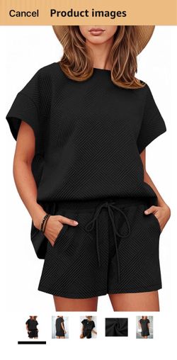 Black Textured Two-Piece Short Set