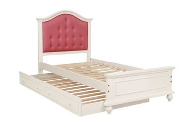 Brand new pink/silver/brown twin bedframe with twin trundle (HB 48 ; FB 18"H)