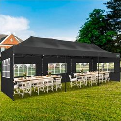 10'x30' Pop up Canopy,Party Tent Outdoor Event Instant Gazebo,Waterproof Commercial Heavy Duty Canopy for Events with 8 Sidewalls and 4 Sandbags,Wheel