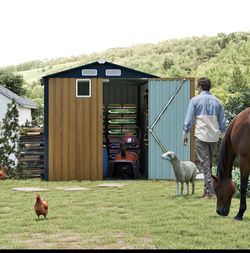 6x8FT Outdoor Steel Storage Shed with Clear Window, Lockable Doors, Compact Metal Tool Shed for Garden, Backyard, Patio, Utility, and Bike Storage,yel