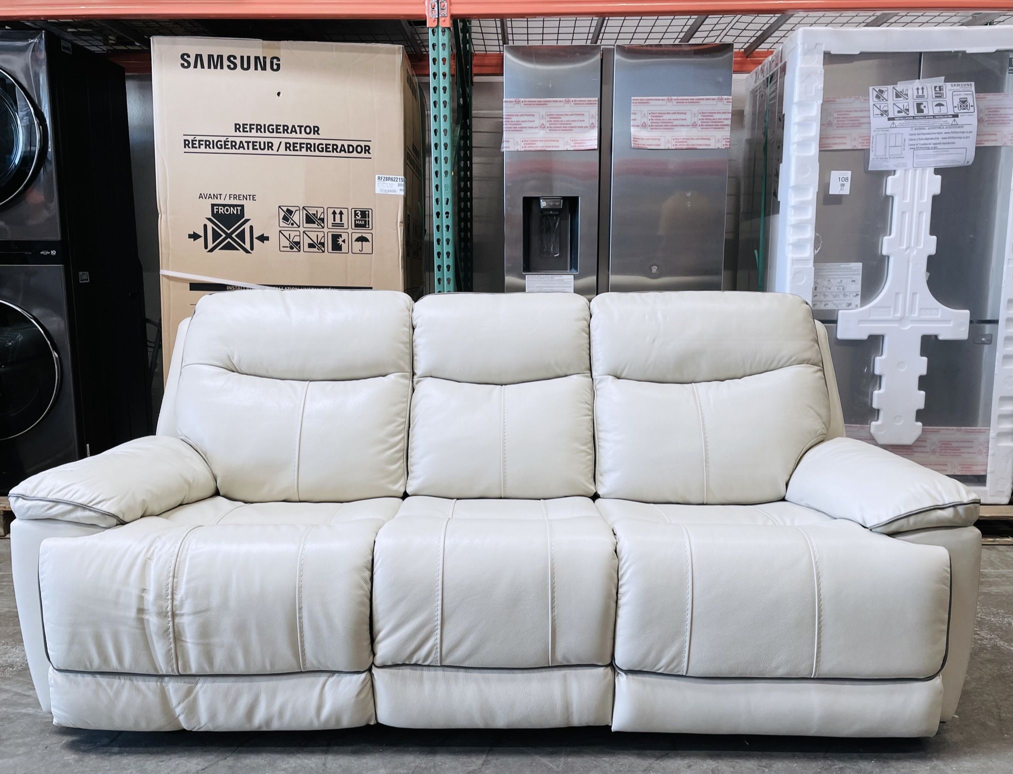 WAREHOUSE CLEARANCE | Messina Leather Power Reclining Sofa with Power Headrests, Cream