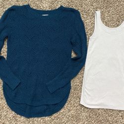 Teal Sweater and Silver Tank-top Set