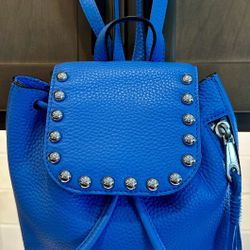REBECCA MINKOFF Buttery Soft Royal Blue Leather Drawstring Backpack Purse Bag