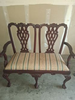 Vintage Chippendale Double Chair-Back Settee / Bench – Ball & Claw Feet