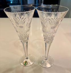 1998 Waterford Cut Crystal Toasting Flutes, Made in Germany, Vintage, Rare, Set of 2