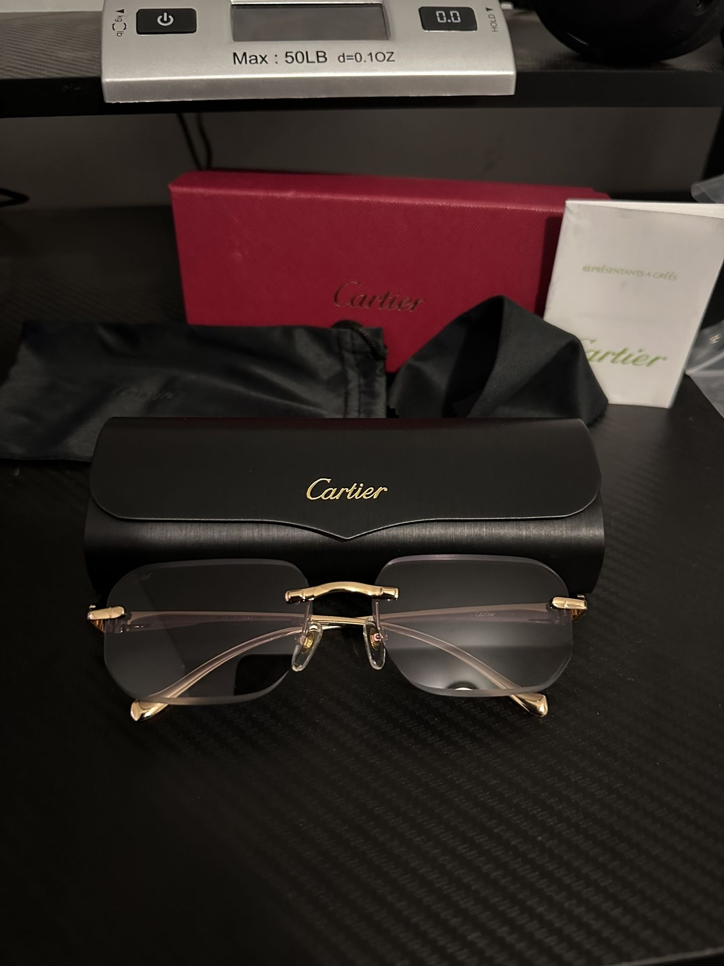 Pre-Owned C Decor Rimless Sunglasses Gold Tone Frames with Box and Case