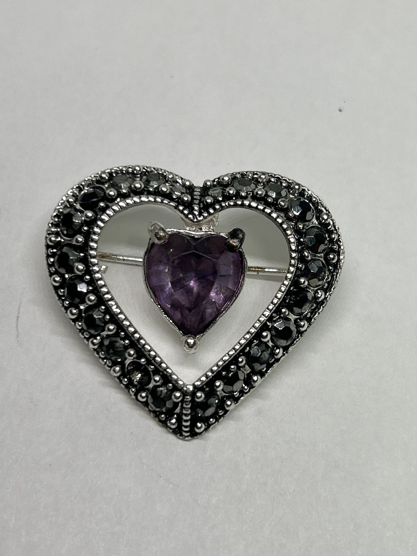 Purple Rhinestone Heart Brooch