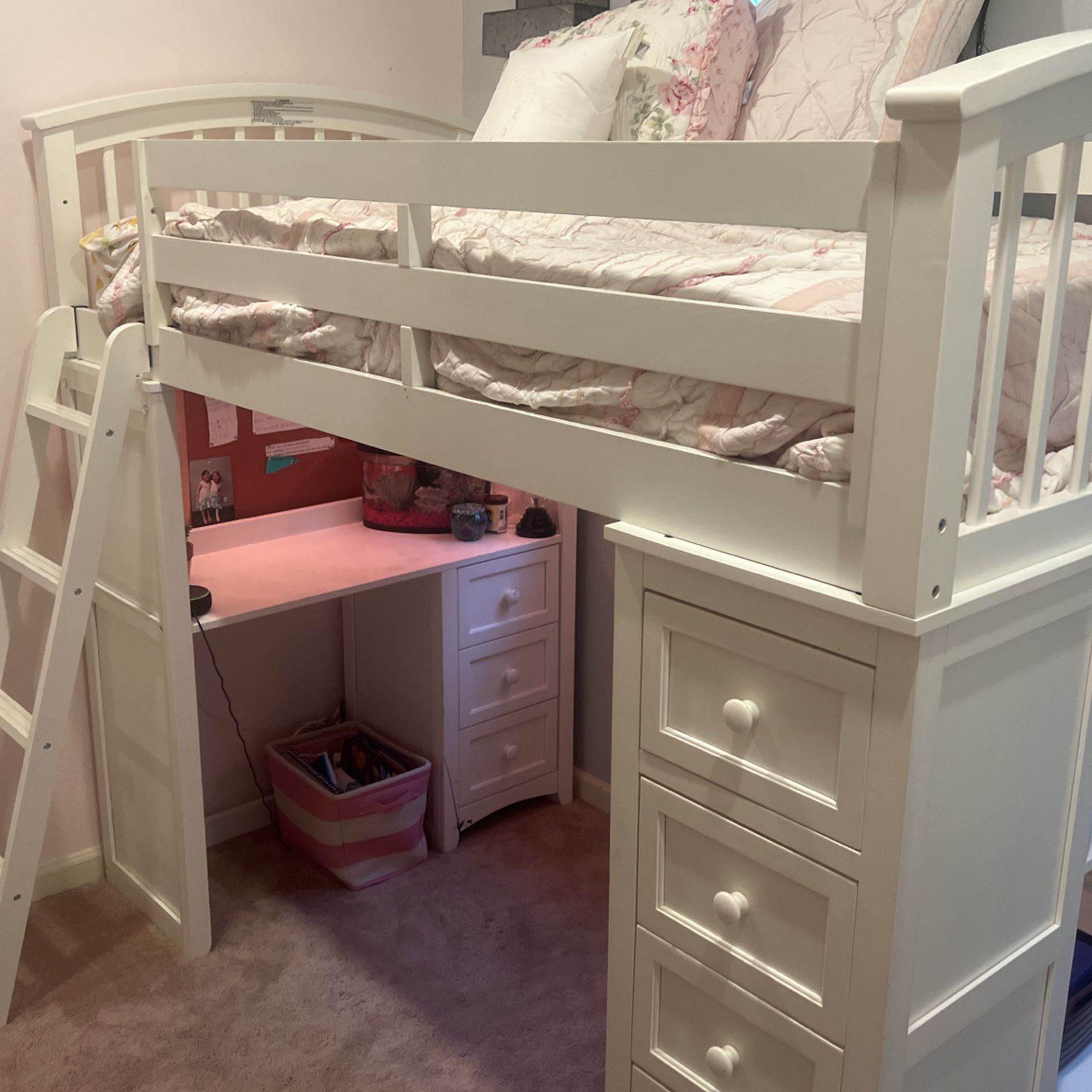 White Loft Bed With Desk And Storage $560