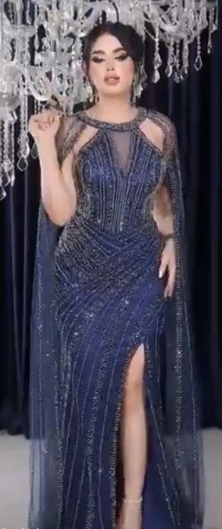 Navy Blue With Silver Beading