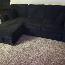 New Reversible Corduroy Convertible Sofa With Chaise Storage.  89x34x36H.  Black Or Brown.  Free Delivery!