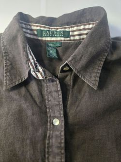 Ralph Lauren Linen Button Down Shirt Womens L Large Brown Long Sleeve