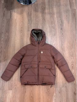 Carhartt brown puffer jacket with hood