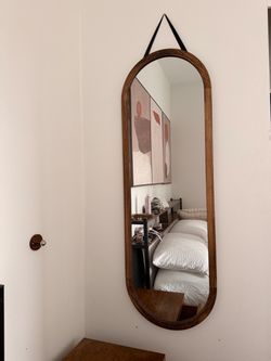 Wall Mirror 48x16in Oval Full Length Mirror Solid Wood Frame, Brown