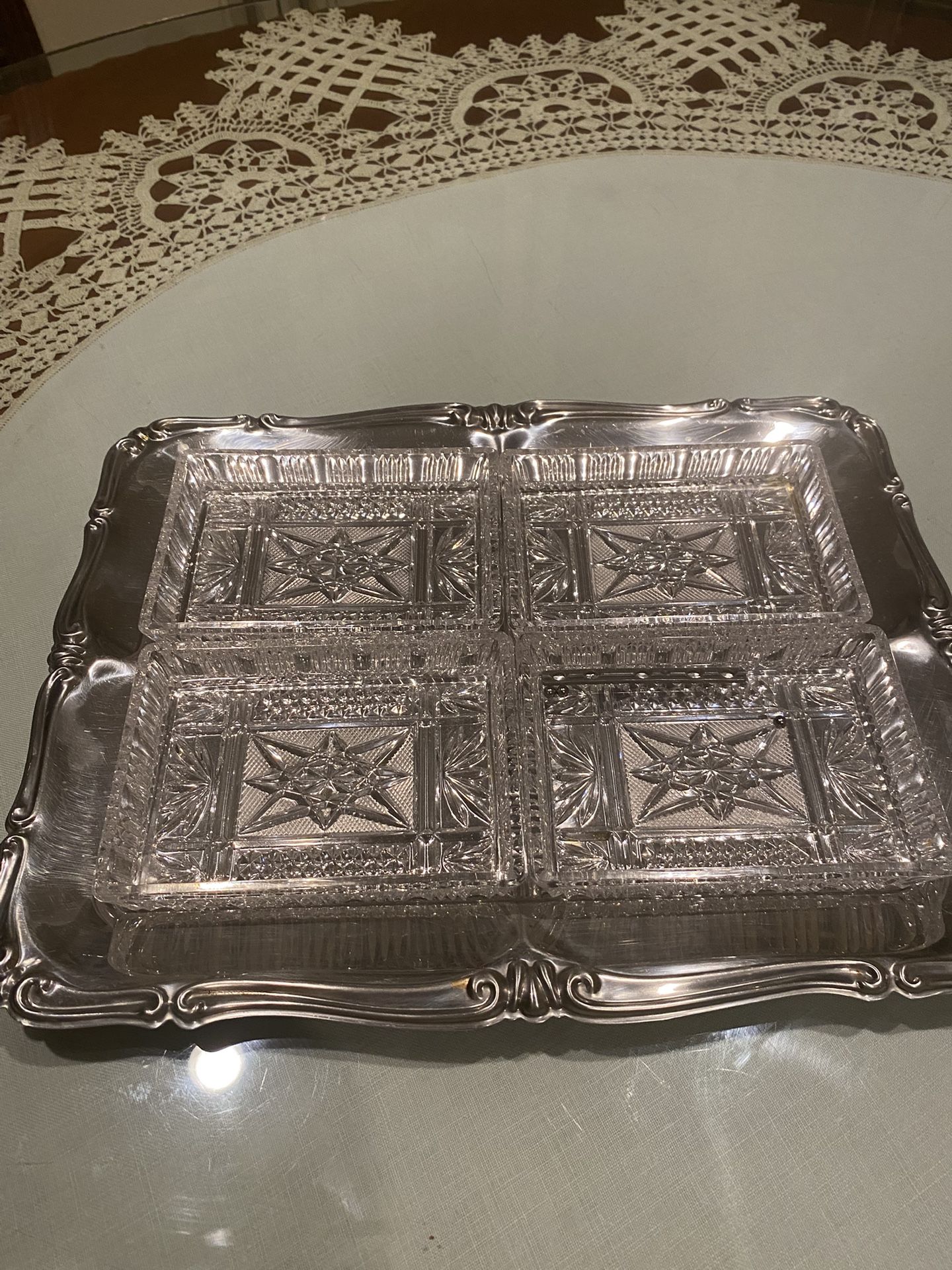 Crystal Sectional Appetizers With Serving Tray