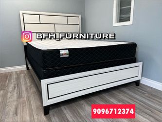 Queen size white bed with Orthopedic Mattress