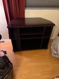Dark Brown Corner TV Stand with Shelves