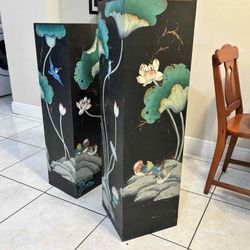 Pair Of Vintage Chinese Wood Pedestal Stands- 42”H 38.5”H