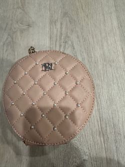 Pink Quilted Round Crossbody Bag with Pearls