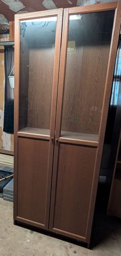 3 Tall Wood Cabinet with Glass Doors