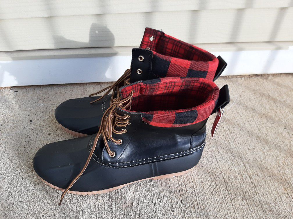 Black red plaid rain boots size 11