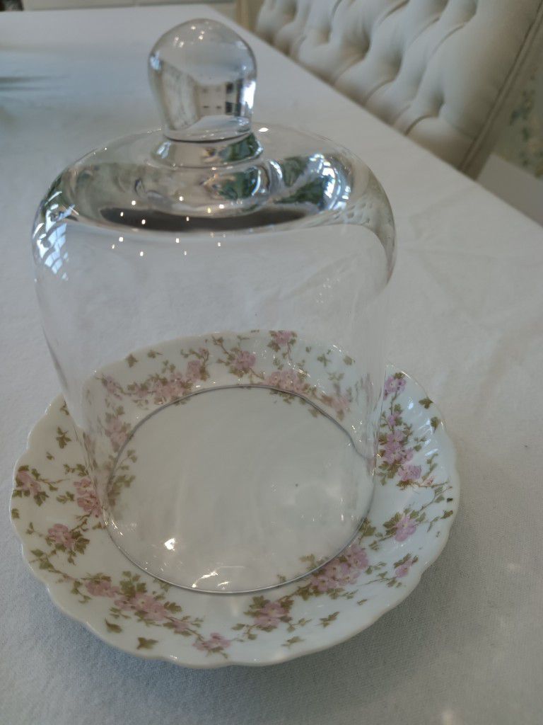 Limoges' Plate w/ Glass Dome. MINT Condition. 