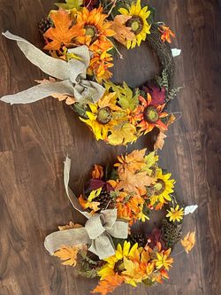 New, Set of two Fall Harvest Sunflower Wreaths – Set of 2