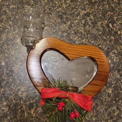 Wood heart candle wall sconce