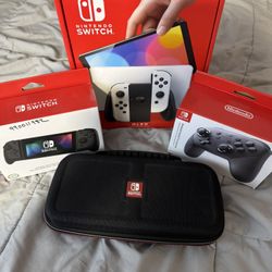 Nintendo Switch OLED White, 1TB MicroSD Card, Switch Pro Controller, Hori Split Pad Pro, games, case