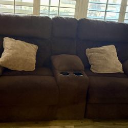 Must Sell Now!!   Ashley’s Sofa Set, All Seats Recline, Brown Fabric 