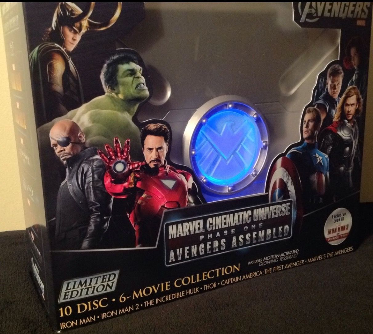 Marvel MCU Phase One: 3-D, Blu-ray Disk Set With Tesseract Case