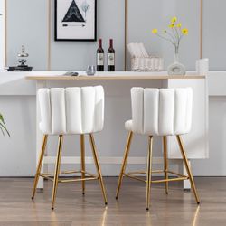 Velvet 30" Counter Height Barstools Set of 2 Modern Kitchen Stools Upholstered Bar Stool Chairs