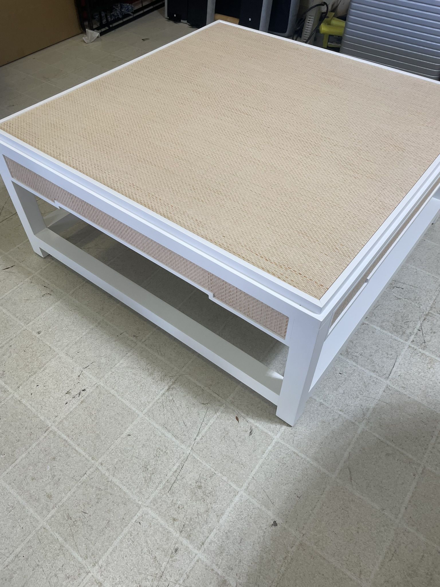 Locklin Natural Grasscloth White Wood Storage Coffee Table By Kathy Kuo Home