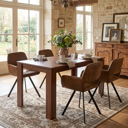 Homy Casa MUSK+CALIFORNIA 5PC Dining Set 47.2" Walnut Table with 4 Brown Swivel Dining Chairs Open Box