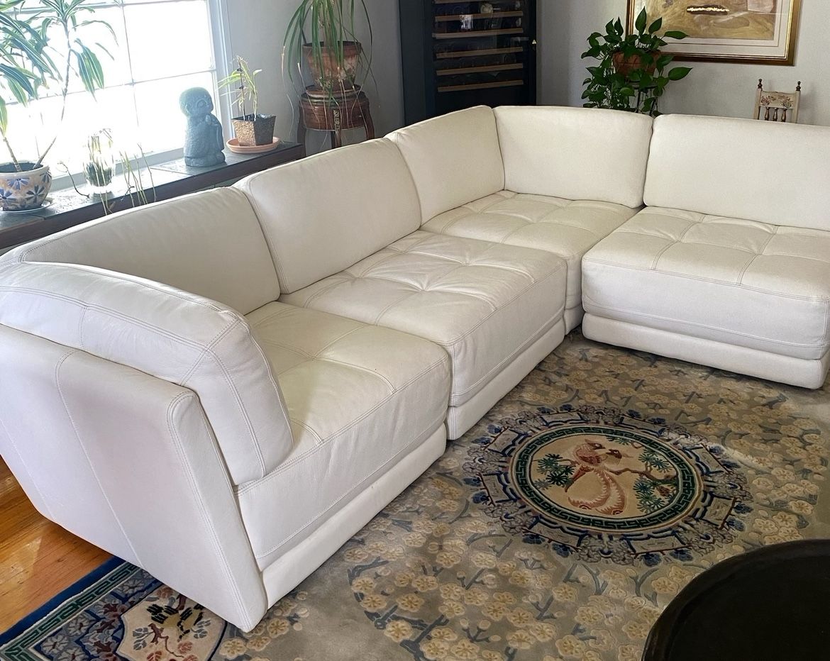 White Leather (4 piece) Modular Sofa
