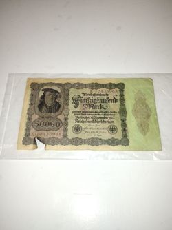 Rare Vintage Old 1922 German 50000 Mark Reichs Banknote