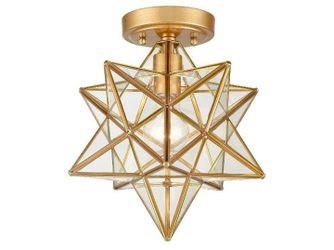 Brass Moravian Star Light Flush Mount Ceiling Light with Clear Glass
