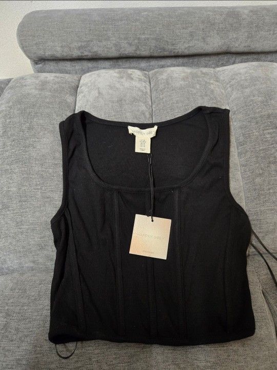 Black  Corset Cropped Tank Top  