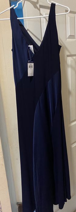 FORMAL LONG V NECK NAVY BLUE DRESS