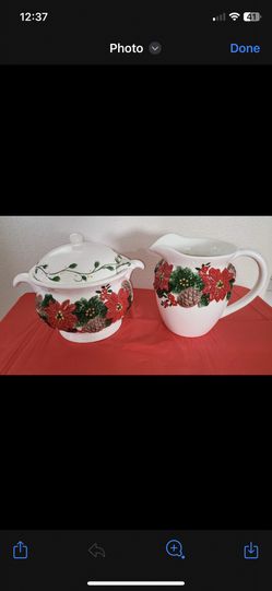 vintage poinsettia christmas jar and Christmas Bowl With Lid And Spoon 