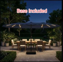 15 x 9 ft Large Outdoor Patio Umbrella with Solar Led Lights & Base